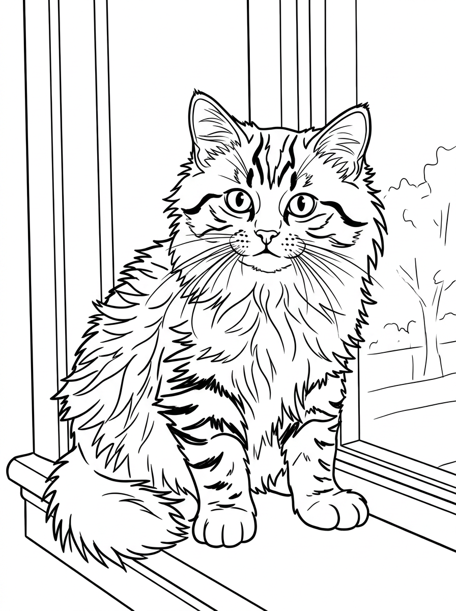 A cat coloring page made from a personal photo