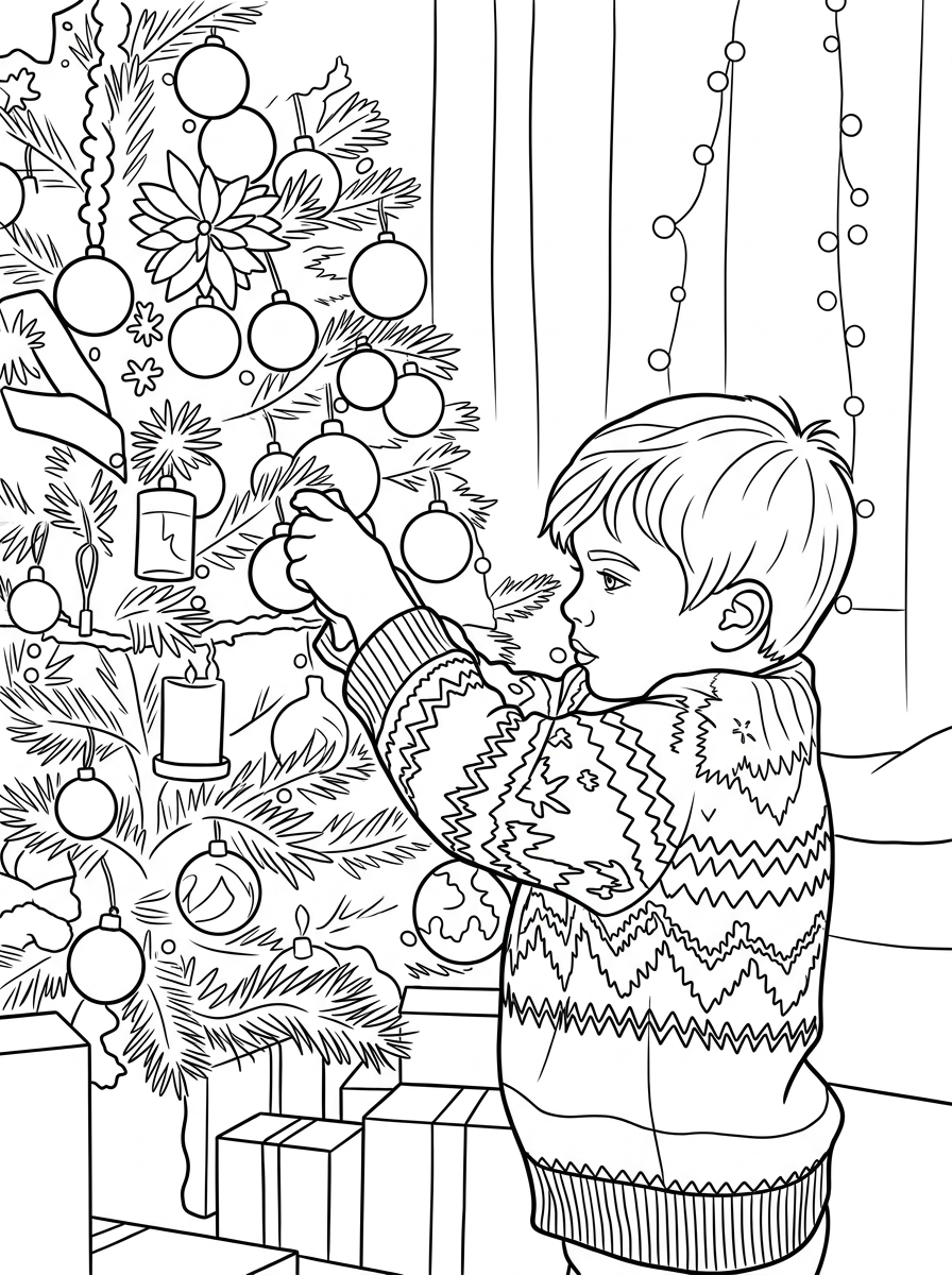 A Christmas coloring page made from a personal photo