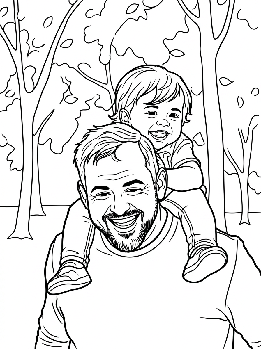 A Father's Day coloring page made from a personal photo