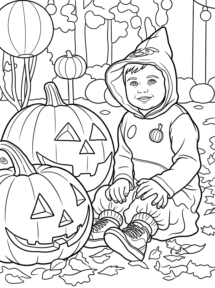 A Halloween coloring page made from a personal photo