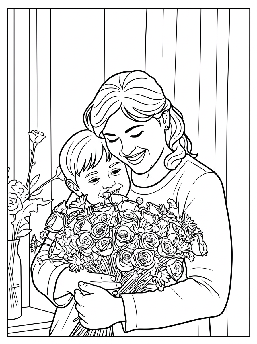 A Mother's Day coloring page made from a personal photo