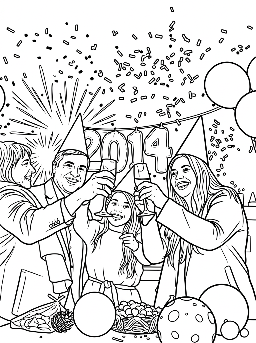 A New Year coloring page made from a personal photo