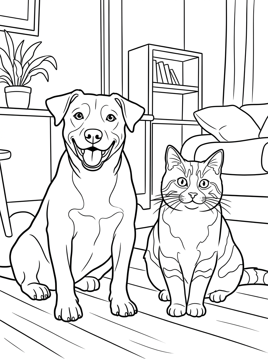 Pets coloring page made from a personal photo