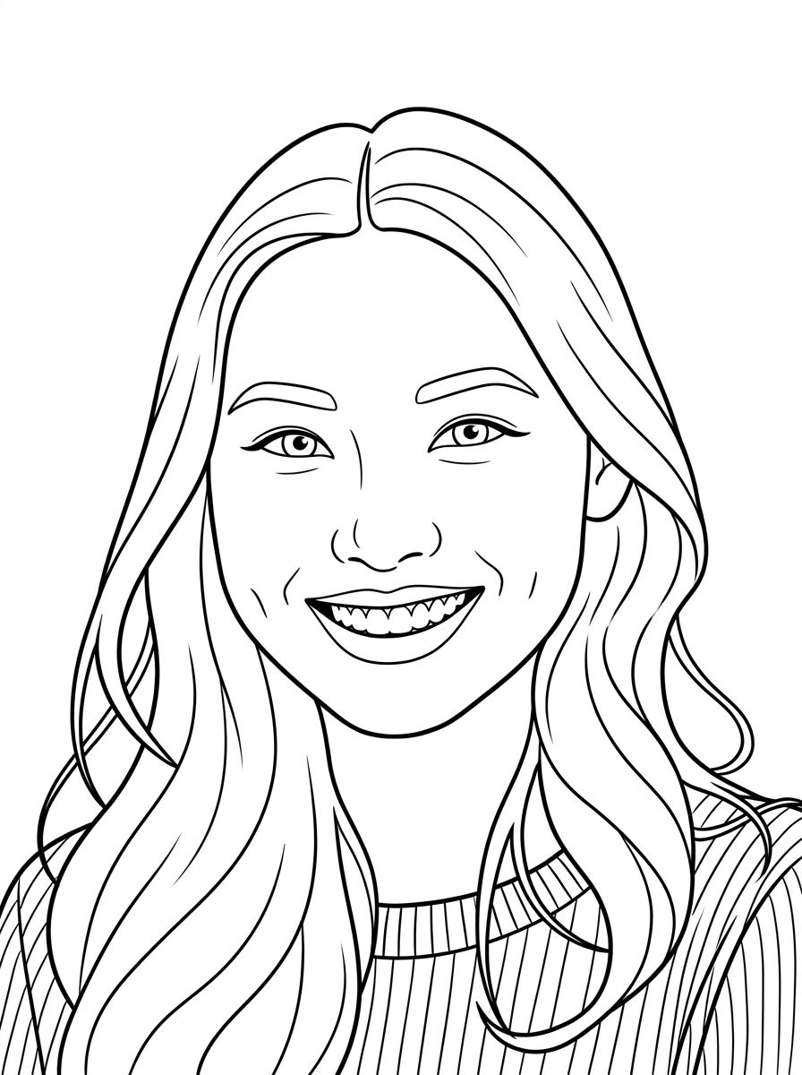 A portrait coloring page made from a personal photo