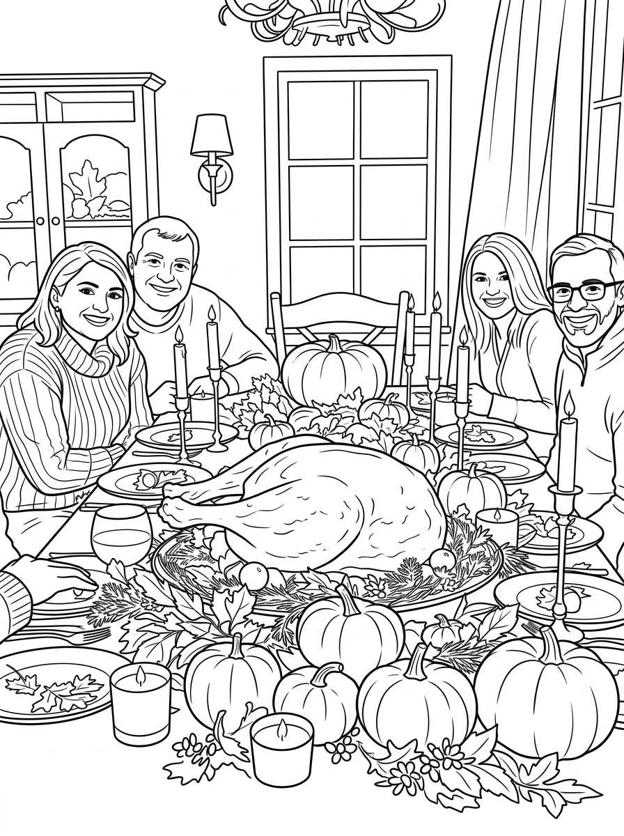 A Thanksgiving coloring page made from a personal photo