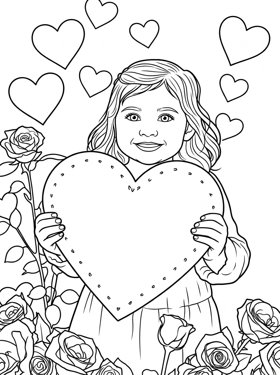 A Valentine's Day coloring page made from a personal photo