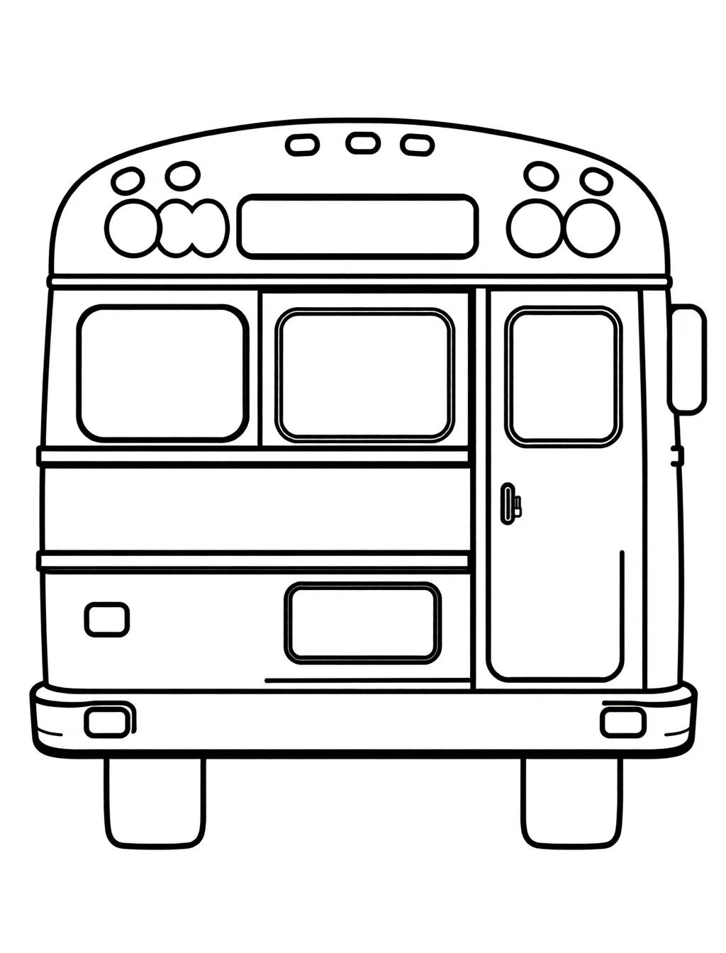Black-and-white line-art coloring page of a school bus