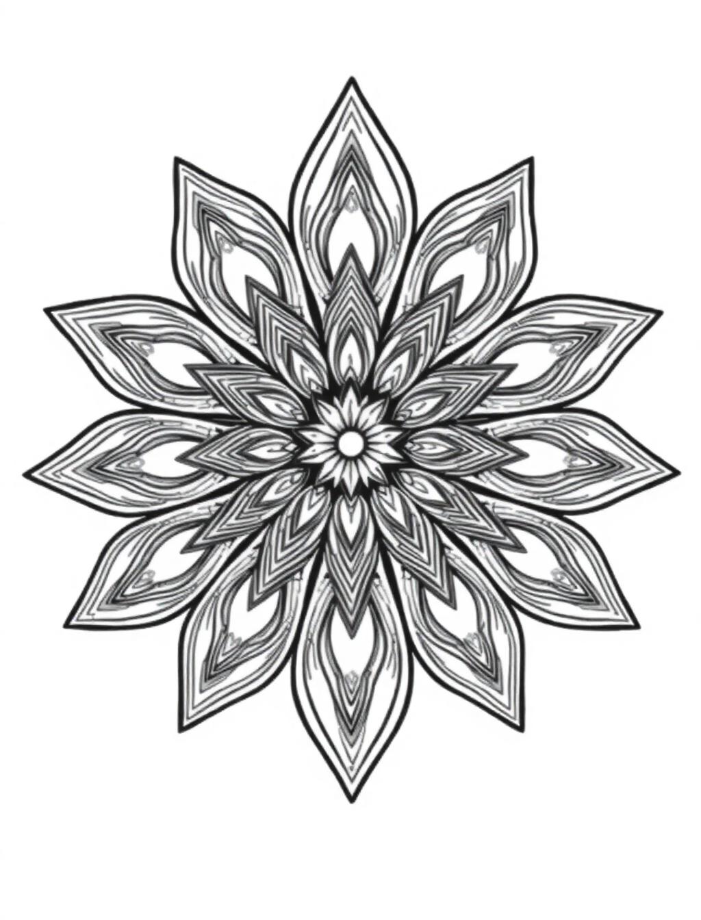 Black-and-white line-art coloring page of a star-shaped mandala