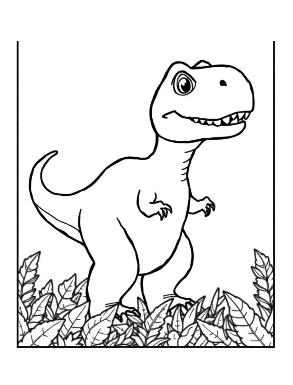 Black-and-white line-art coloring page of a Tyrannosaurus rex