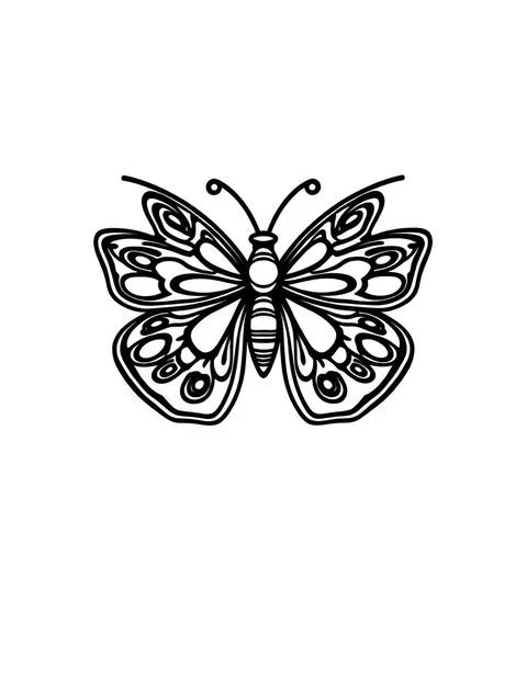 Black-and-white line-art coloring page of a symmetrical butterfly