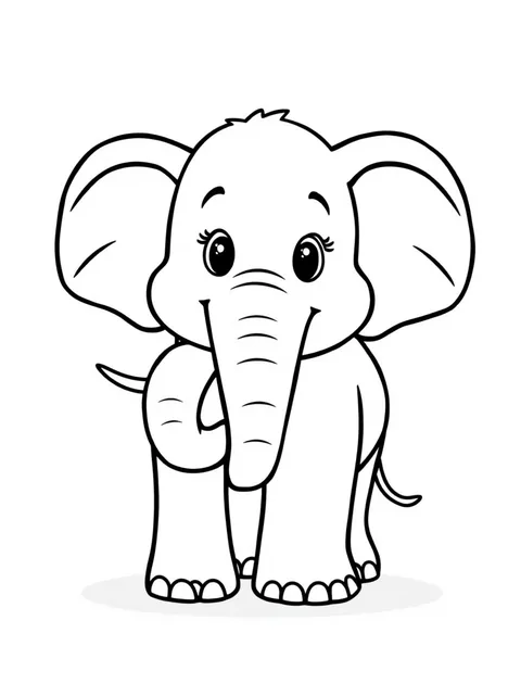 Black-and-white line-art coloring page of an elephant with large ears