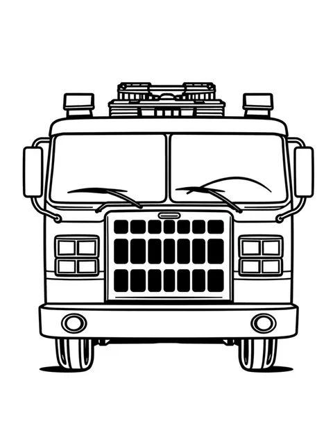 Black-and-white line-art coloring page of a fire truck with a ladder