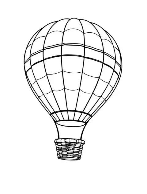 Black-and-white line-art coloring page of a hot air balloon with patterned panels