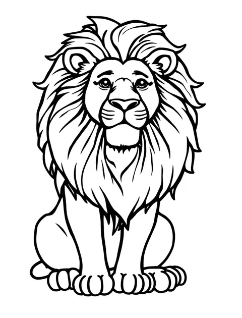 Black-and-white line-art coloring page of a lion with a full mane