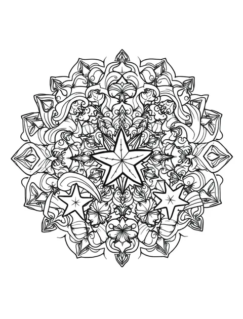 Black-and-white line-art coloring page of a mandala made of waves, shells and sea creatures