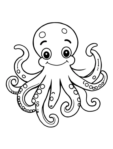Black-and-white line-art coloring page of an octopus with curling tentacles