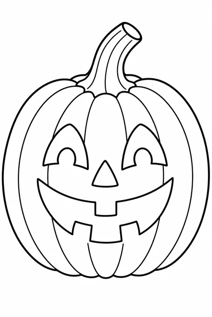 Black-and-white line-art coloring page of a Halloween pumpkin