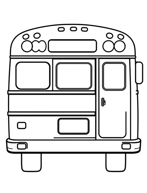 Black-and-white line-art coloring page of a school bus