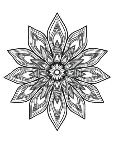 Black-and-white line-art coloring page of a star-shaped mandala