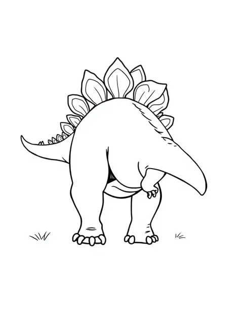 Black-and-white line-art coloring page of a stegosaurus with back plates