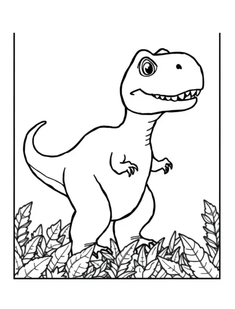 Black-and-white line-art coloring page of a Tyrannosaurus rex