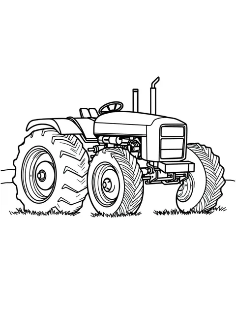 Black-and-white line-art coloring page of a farm tractor