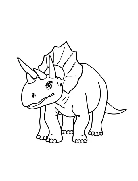 Black-and-white line-art coloring page of a triceratops