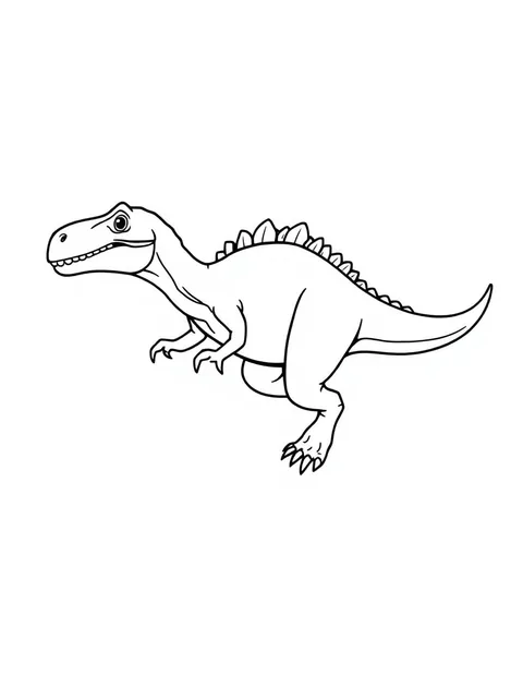 Black-and-white line-art coloring page of a running velociraptor
